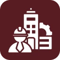 Construction worker and building icon